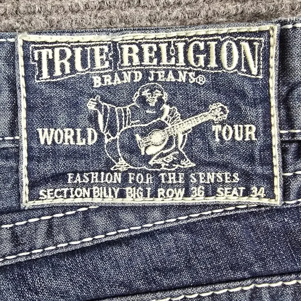 True Religion Billy Big T Jeans Mens 36x30 Blue Made USA Thick Stitch Y2K